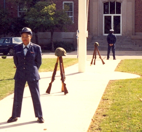 Airman Turner-Winston standing ceremonial guard at Chanute Air Force Base.