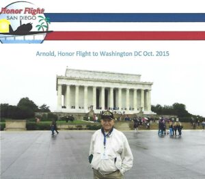 Arnold in front of the Lincoln Memorial in 2015 as part of an Honor Flight for veterans