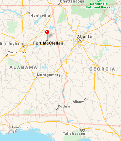 Map showing location of Fort McClellan, Alabama.