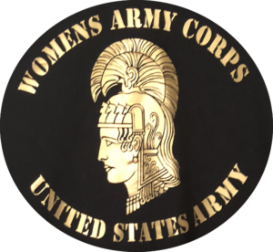 Image of Women's Army Corps insignia with ancient warrior emblem.