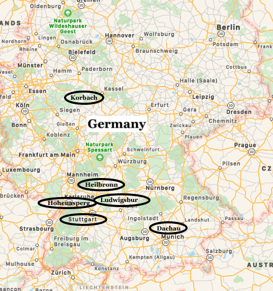 Map of Henry Lowenstern's area of operations in Germany