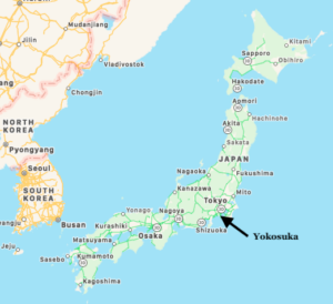 Map showing Yokosuka, Japan