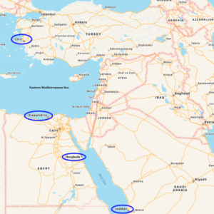 Map of Jay's Port Visits in the Eastern Med and Red Sea