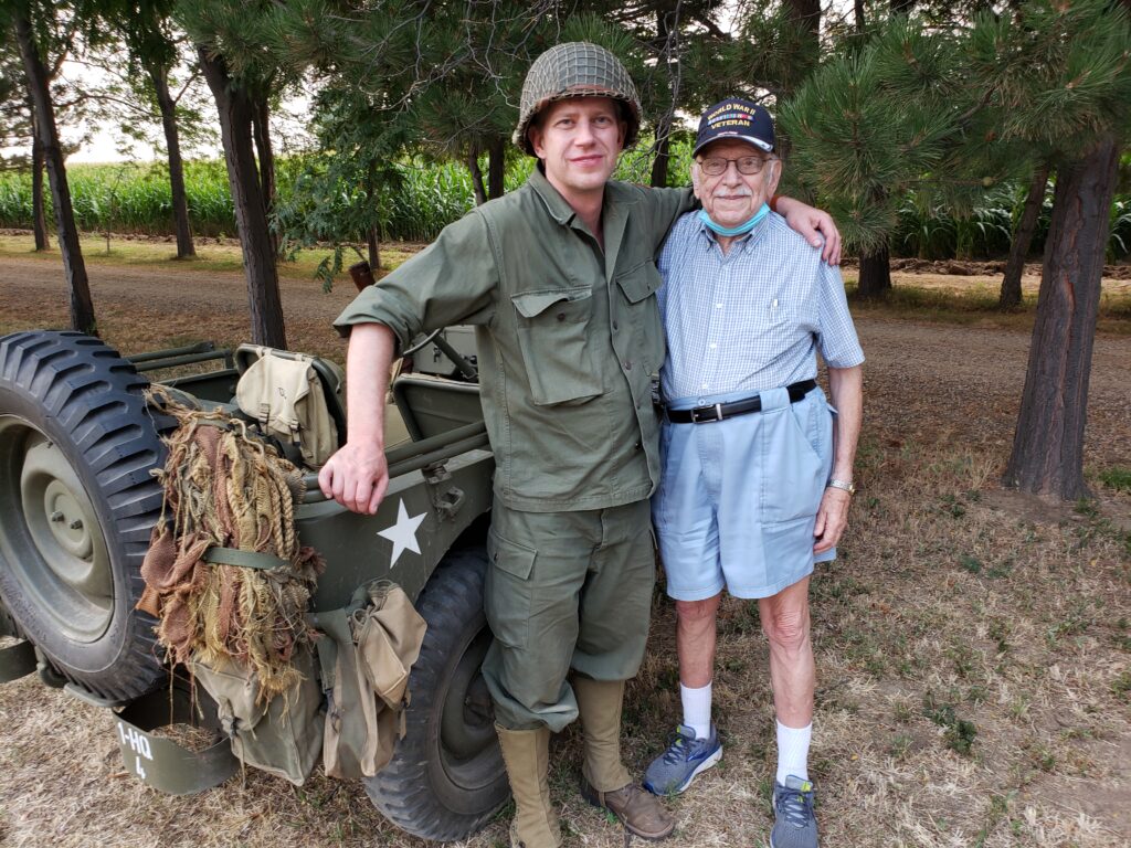 Howard Berger with a WWII reenactor and Jeep
