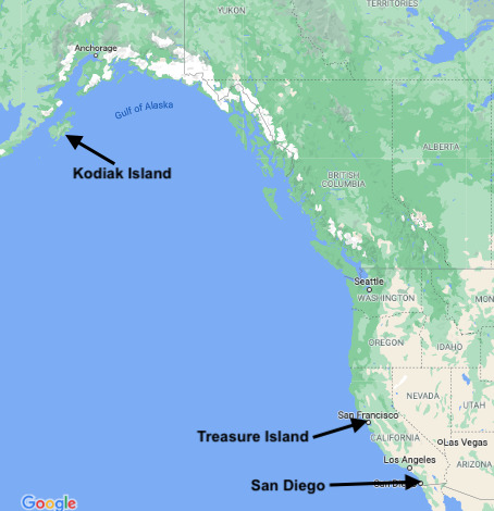 Map showing Gene Walker's initial assignments on the West Coast
