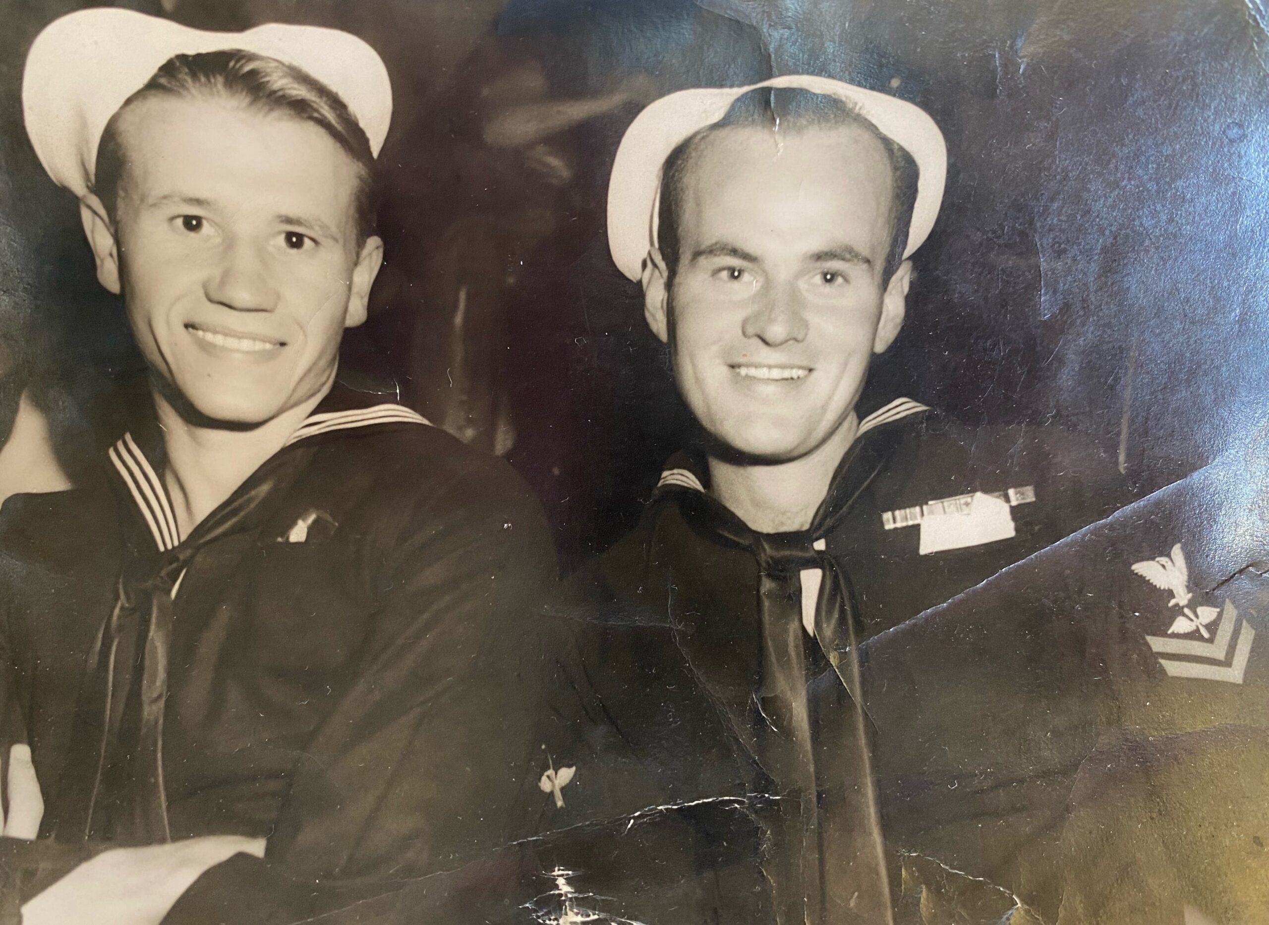 Ed Collins with 2nd Class Petty Officer Bill Montgomery from USS San Jacinto (CVL-30)
