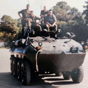 Marines on a Light Armored Vehicle (LAV).