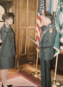 Female Army soldier taking the oath as a new 2nd lieutenant