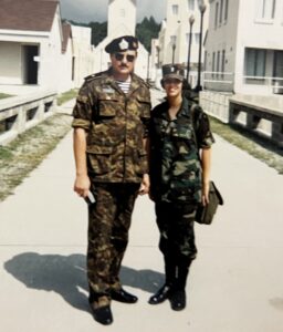 Ukranian rear admiral standing next to U.S. 2nd lieutenant