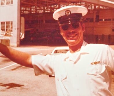 U.S. Navy airman in his summer white uniform.